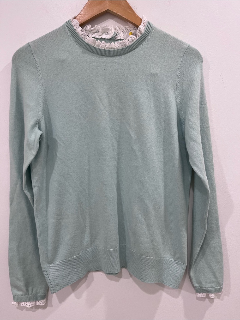 Boden Sweater with White Lace Collar and Cuffs